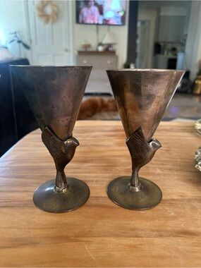 Vintage Godinger heavy silver plated Bird Stem Goblets — Pair